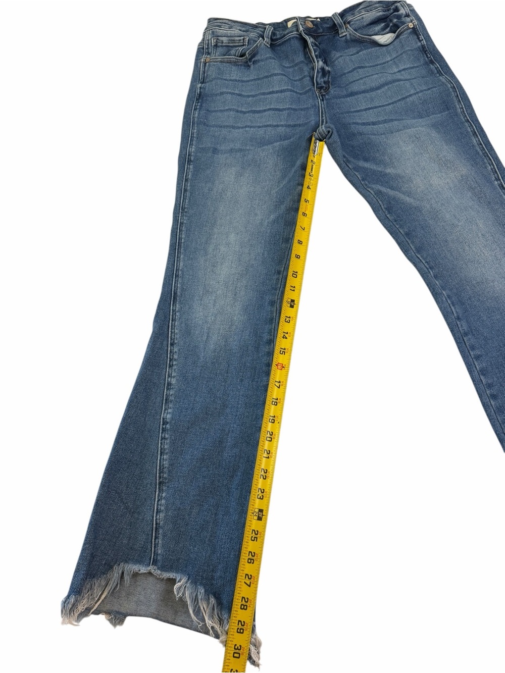 Blue Women's Flare Jeans with Frayed Hem - Picture 6 of 8